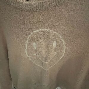 Chic Tan Smiley Face Sweater